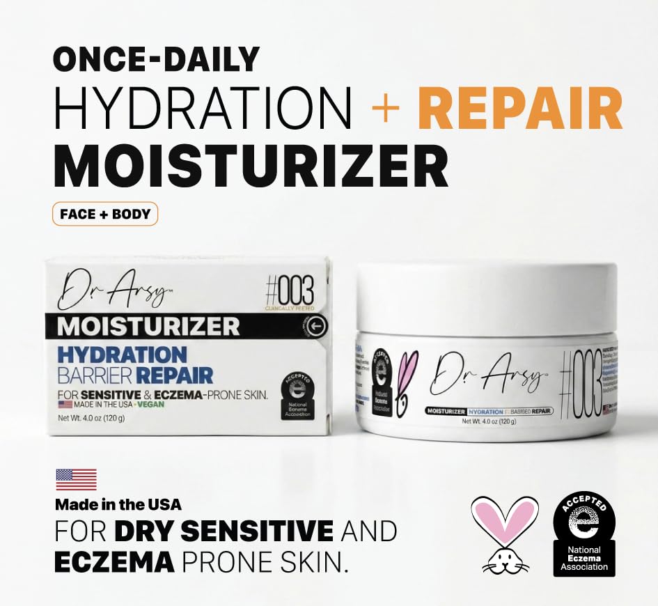 Dr. Arsy Moisturizer #003 Face & Body Hydrating & Repair Cream for Dry Sensitive & Eczema Prone Skin | Fast Absorbing | Fragrance Free | Non-Greasy | Clinically Tested | Vegan | Made in USA | 120 g