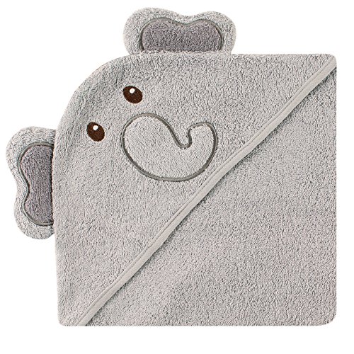 Image of Luvable Friends Unisex Baby Cotton Animal Face Hooded Towel, Elephant, One Size