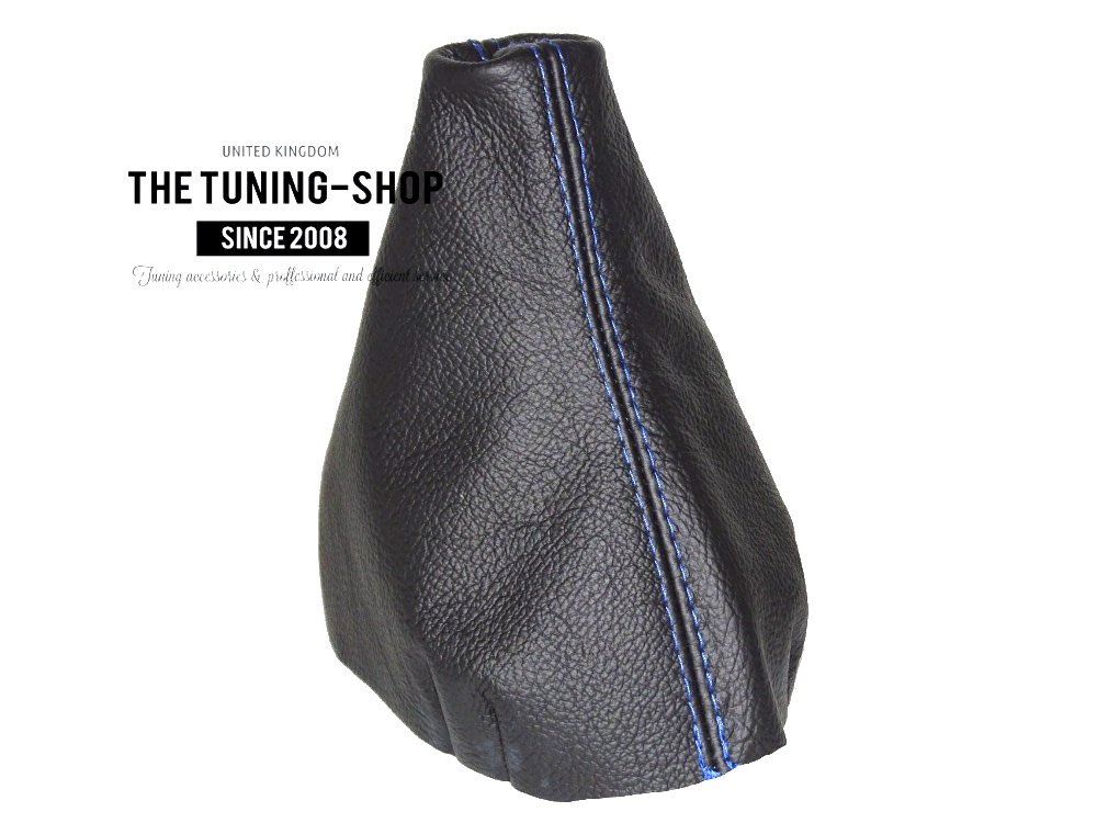 The Tuning-Shop Ltd Shift Boot Black Leather Blue Stitching Made for Volkswagen Polo 9N 9N2 2002-2008