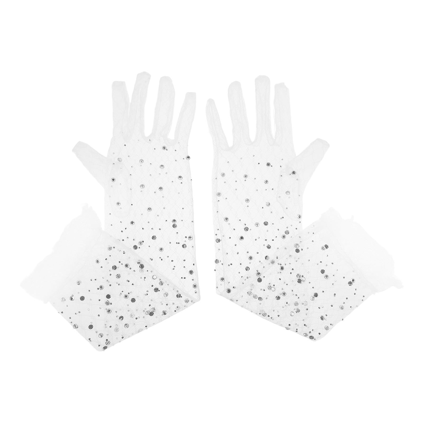 Abaodam 3 Pares Guantes Largos de Encaje Blanco Brillantina y Tul, Diseño Elegante Ribete Blanco, Ligeros y Versátiles para Bodas y Ocasiones Obsequios