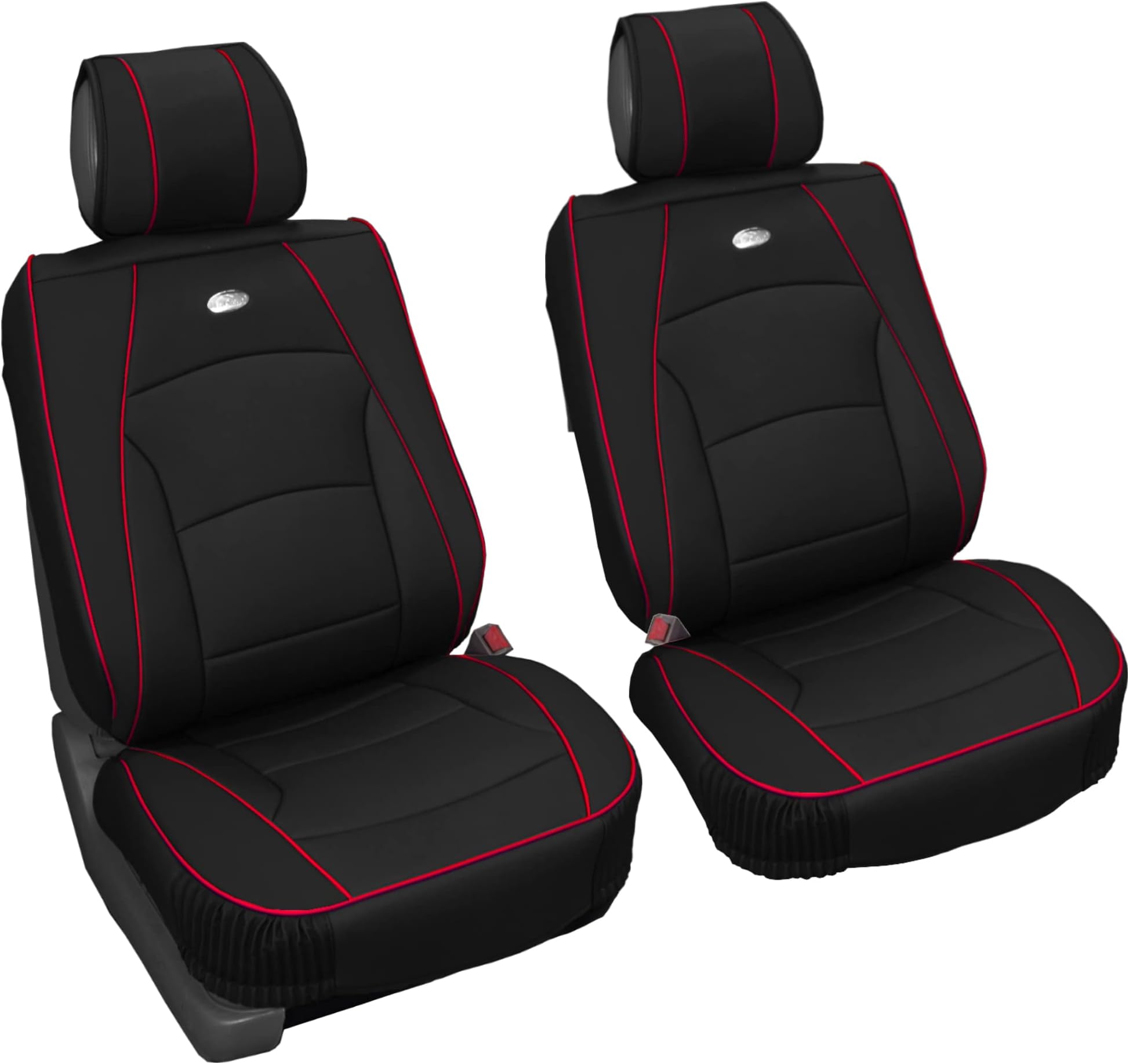 FH Group Automotive Seat Cushions Black Red Trim Universal Fit Ultra Comfort Leatherette Front Set Fits Most Cars, Suvs, And Trucks, Airbag Compatible Pu205Blackredtrim102