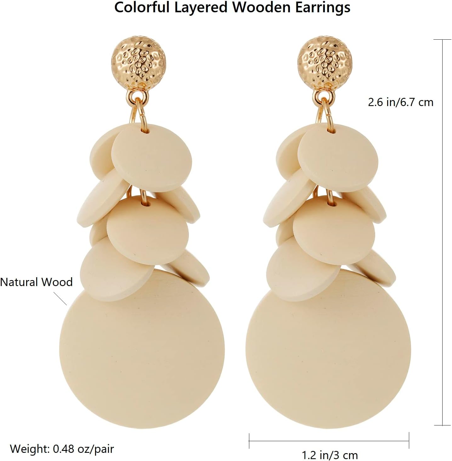 Colorful Layered Wooden Earrings, Bohemian Dangle Drop Earrings for Women - Image 7