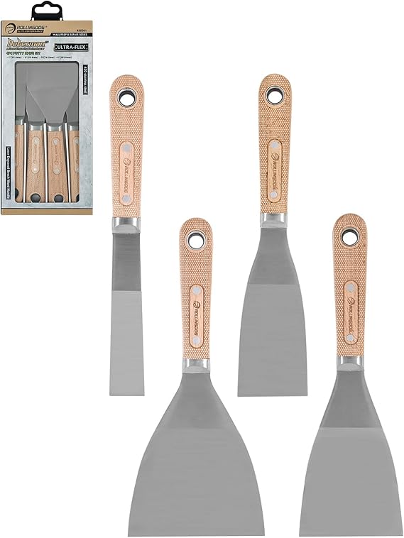 ROLLINGDOG 4PC Putty Knife Scrapers Stainless Steel Spackle Knife Set