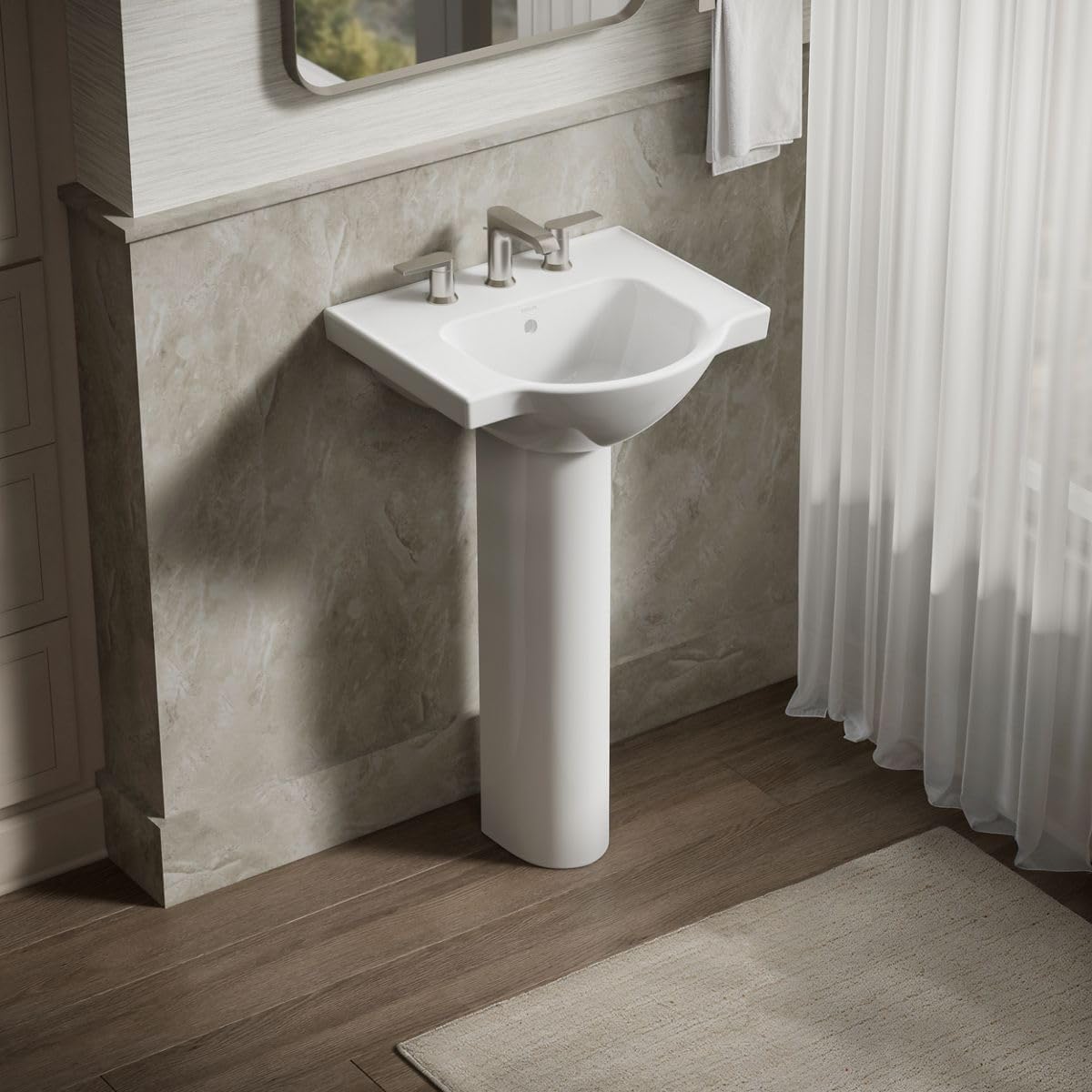 Kohler 5265-8-0 Veer Pedestal Bathroom Sink with 8-Inch Widespread Faucet Holes, 21-Inch, White