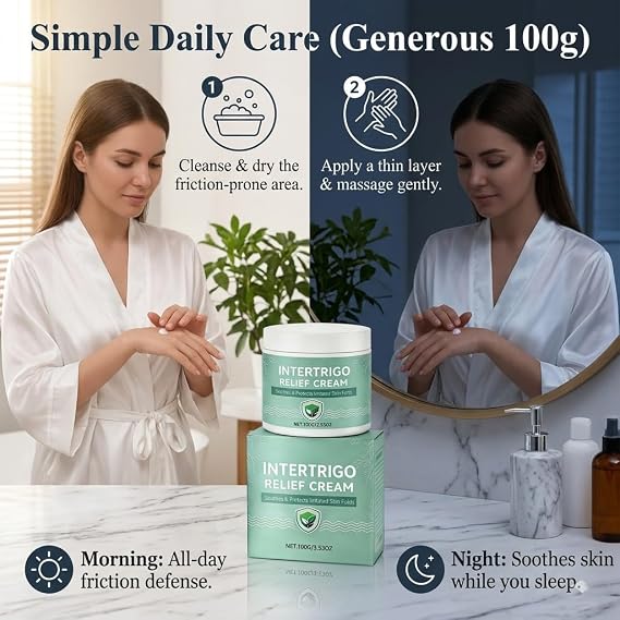 Intertrigo Relief Cream - Anti-Chafing & Skin Fold Care Cream for Moisture & Friction Control - Fast-Drying Sweat Rash Barrier Cream for Friction-Prone Areas, Under Breast & Underarms 100g