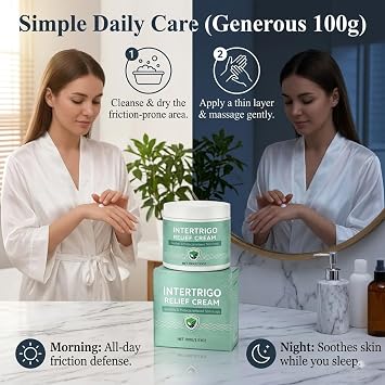 Intertrigo Relief Cream - Anti-Chafing & Skin Fold Care Cream for Moisture & Friction Control - Fast-Drying Sweat Rash Barrier Cream for Friction-Prone Areas, Under Breast & Underarms 100g