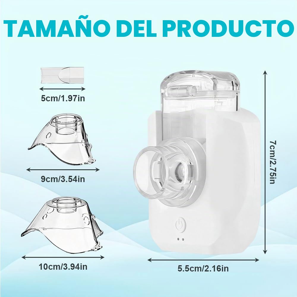 Nebulizador para Bebe Niños Adultos, Nebulizador Portatil, Silencioso Aerosoles Nebulizador, Recargable Inhalador Nebulizador Eléctricos con 2 Máscaras y Boquilla para Familiar y Viajes