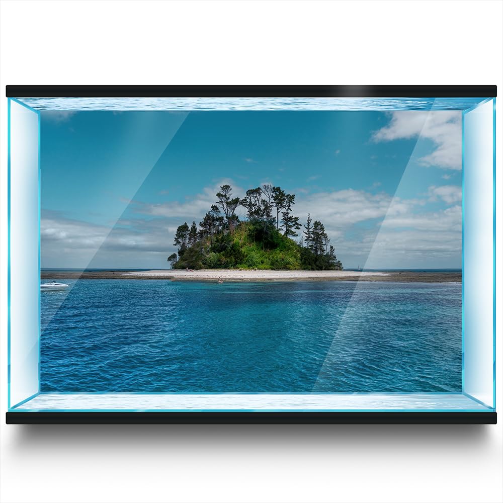 Adesivo per sfondo acquario, isola tropicale, autoadesivo, per terrario e rettili, poster decorativo (80 x 40 cm)