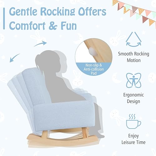 Miniatura 4 de HOMGX - Mecedora para niños, sofá para niños pequeños con base de madera maciza y almohadillas antideslizantes, sillón mecedor para niños con tela