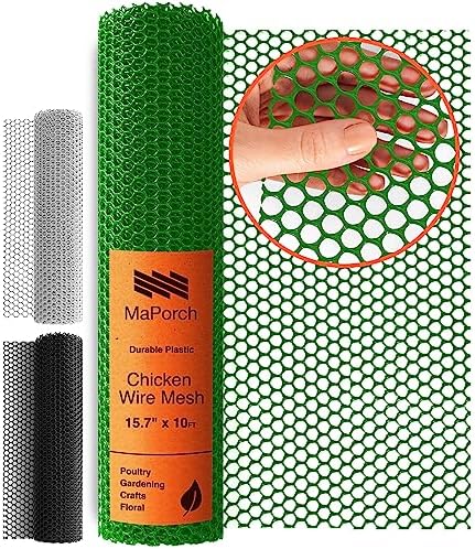 MAPORCH Chicken Wire Fence Mesh, 15.7IN x 10FT Green Plastic, Hexagonal Fencing Wire for Gardening, Poultry Fencing, Chicken Wire Frame for Crafts, Floral Netting