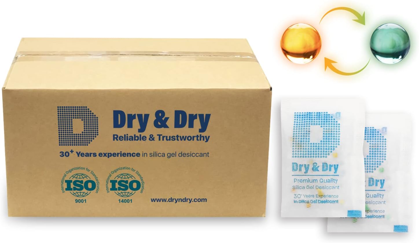 Dry & Dry Orange Indicating Silica Gel Packets Desiccants - Food Safe Silica Packs, Silica Gel, Desiccant Packs for Food Storage - Orange - 1000 Packets (5 Gram)
