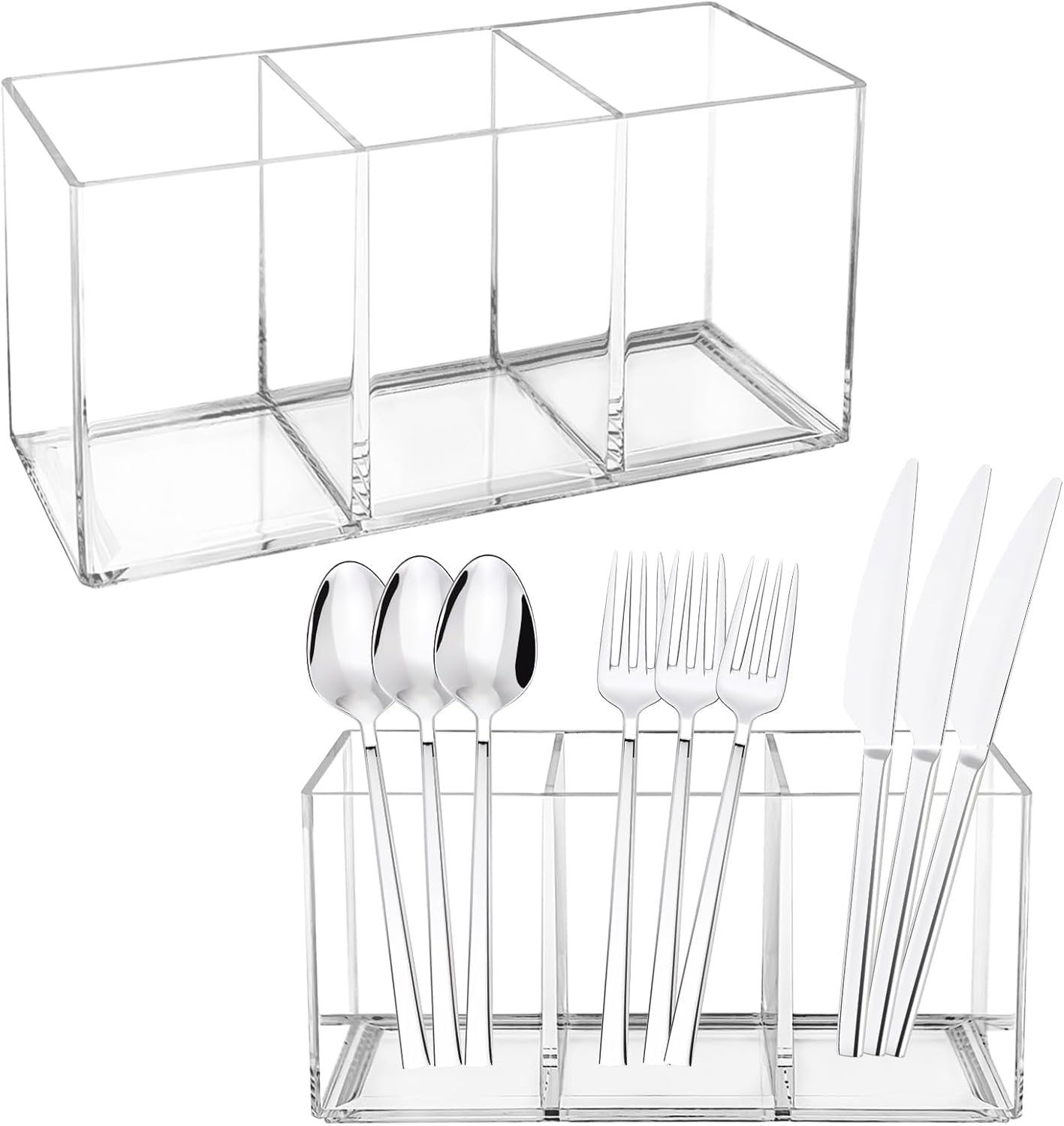 Generic 2 Pack Modern, Elegant Acrylic Cutlery Storage Organizer, Clear/Transparent Caddy for Kitchen Countertop Organization - Holds Fork, Knife, Spoon, Silverware Tableware Storage Box