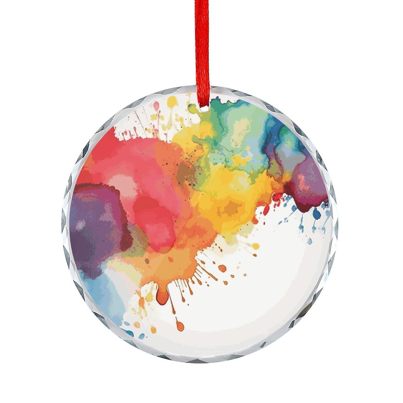 Btcowzrv Style Rainbow Watercolor Splatter Round Ornament Hanging Pendant Decor