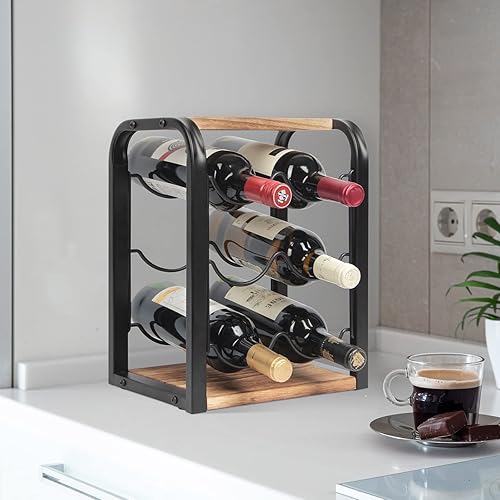 Miniatura 5 de J JACKCUBE DESIGN MK652A - Estante de madera rústica para 6 botellas de vino para encimera, 3 niveles, soporte para botellas de vino, organizador de