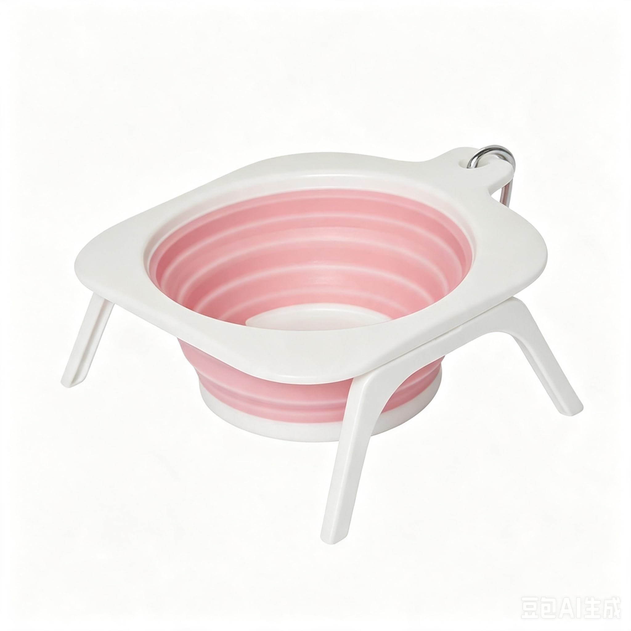 Collapsible Dog Water Bowl Support Stand & Carabiner, Portable Foldable Dog Cat Food Water Bowl for Walking Camping Travel, Pink