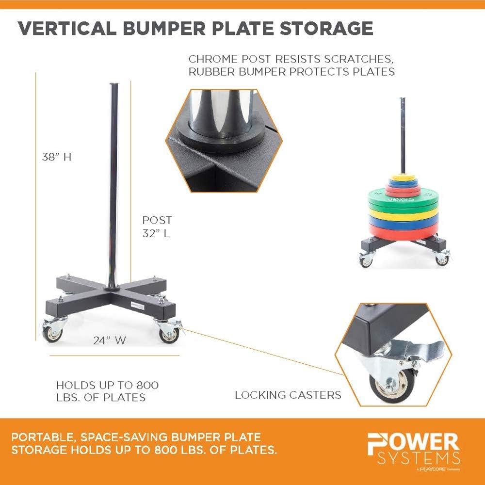 Power Systems Vertical Bumper Plate Storage - Portable and Space Saving - Locking Casters