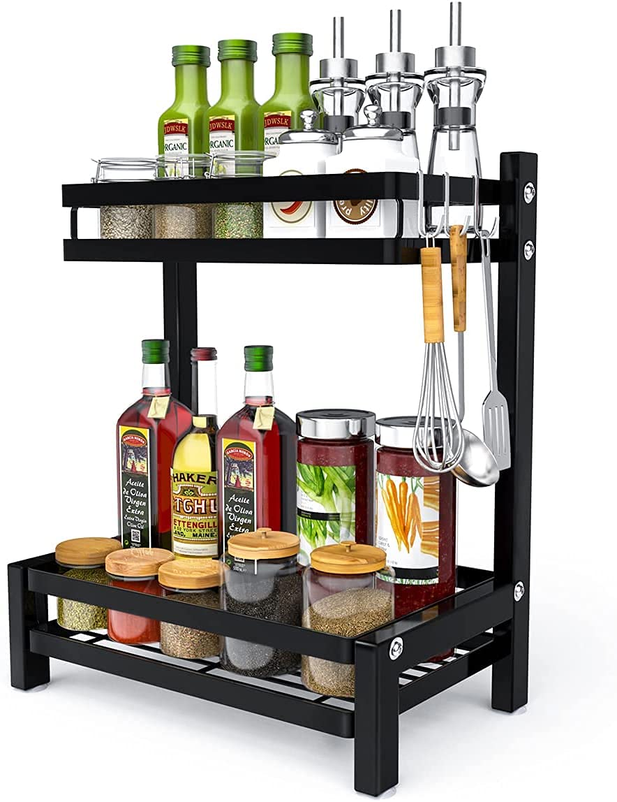 YAQOOT™ Stainless Steel Spice Rack, Large Organizer for Countertop, Standing Spice Shelf Kitchen Bathroom Pantry Seasoning Organizer (2 Tiers)
