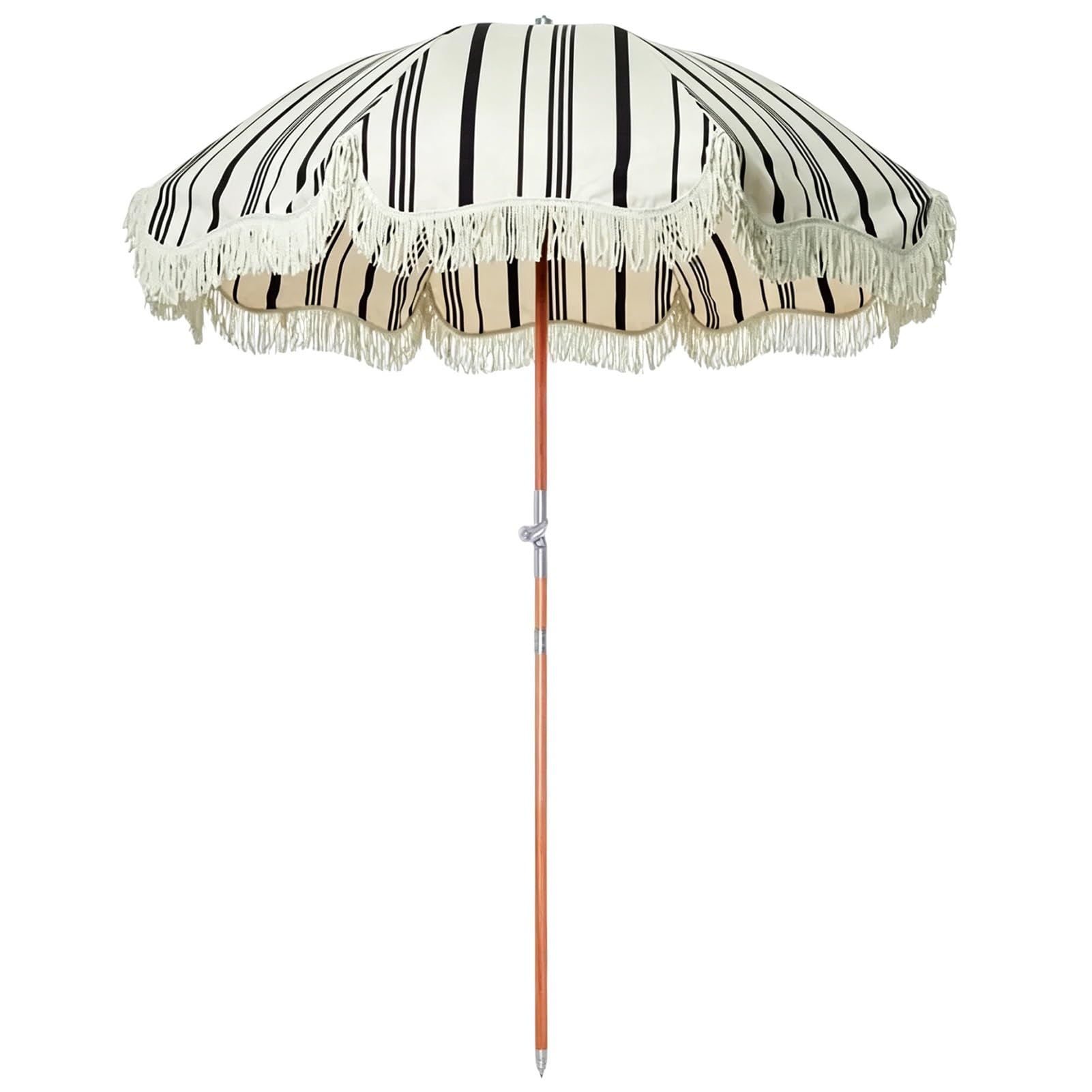 200 cm Parasol Plażowy w Paski z Frędzlami, Boho Składany Parasol Ogrodowy z Drewnianym Trzonkiem z Filtrem UPF 50+ do Basenu, Ogrodu