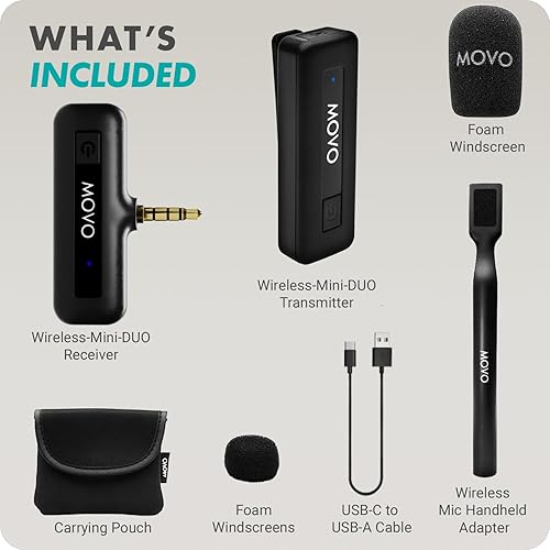 Miniatura 7 de Movo Mini micrófonos inalámbricos inalámbricos para cámara con adaptador de mano WMX-HM - Transmisor inalámbrico de 2.4Ghz con micrófono de solapa,