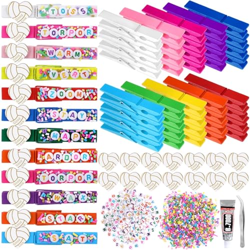 VioraWhite 40 Sets Cheer Pins Multicolored Spirit Clips Volleyball Clothespins for Backpacks 400 Pcs Colored Beads Decorations for Cheer Team Gifts Bulk(Multicolor Elegant)