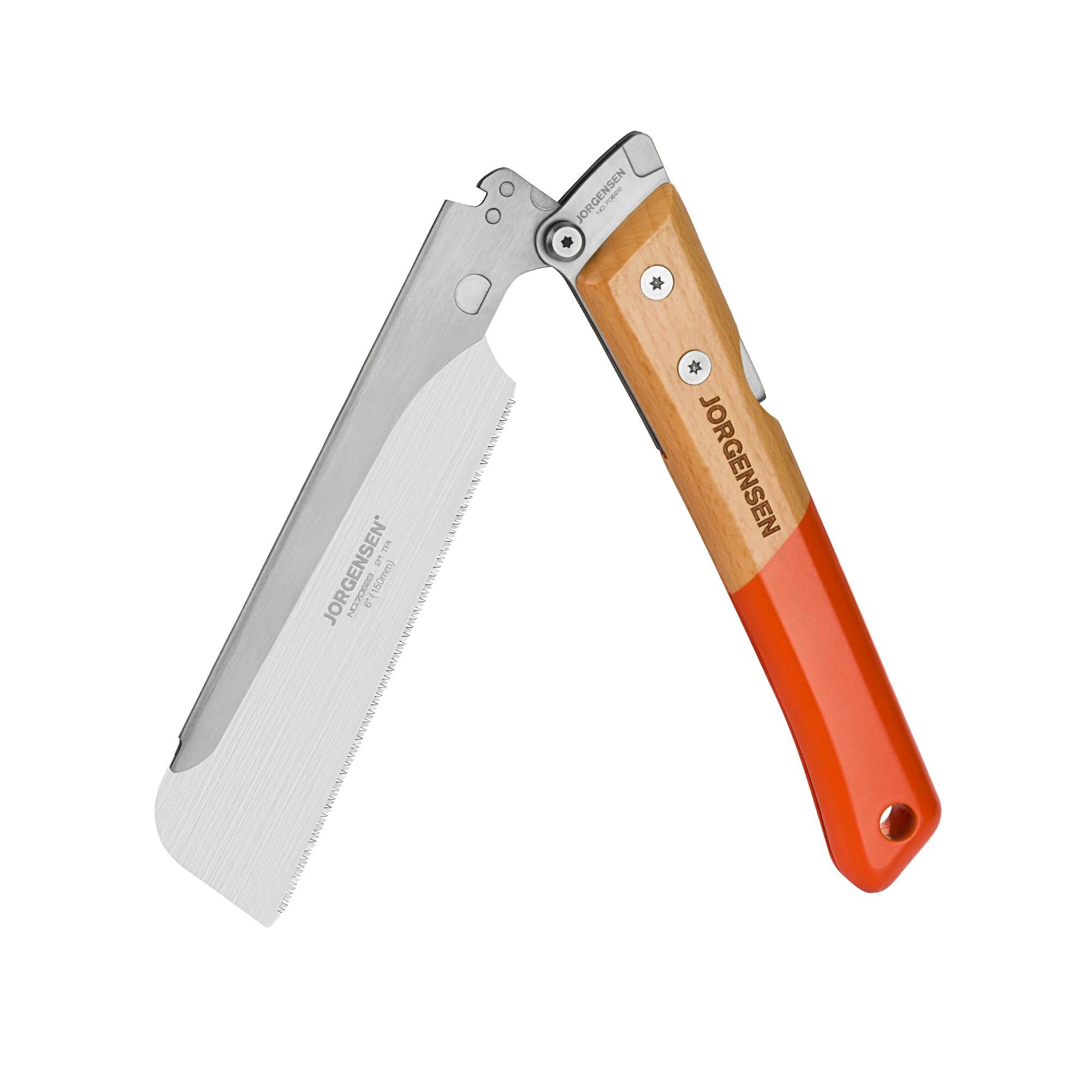 JORGENSEN Japanese Pull Saw, 6 Inch Pro Folding Dovetail Saw with Beech Wood Long handle, SK5 Steel Blade Tool-less Quick Change, 21TPI Cross Cut