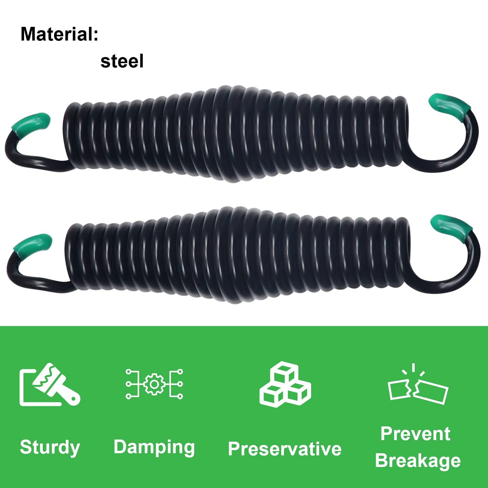 Porch Swing Springs - Silla de hamaca con resorte para soportar hasta 1200 libras, resortes cromados resistentes para colgar sillas, montaje en techo, porche, saco de boxeo – 2 piezas negro
