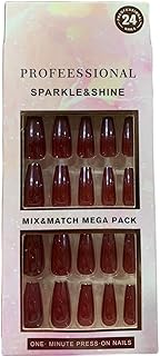 مسامير ضغط - 24 قطعة متوسطة الطول - لون معدني - أظافر صناعية، مثالية للحفلات، تأتي مع ورقة واحدة مزدوجة الوجه - N7