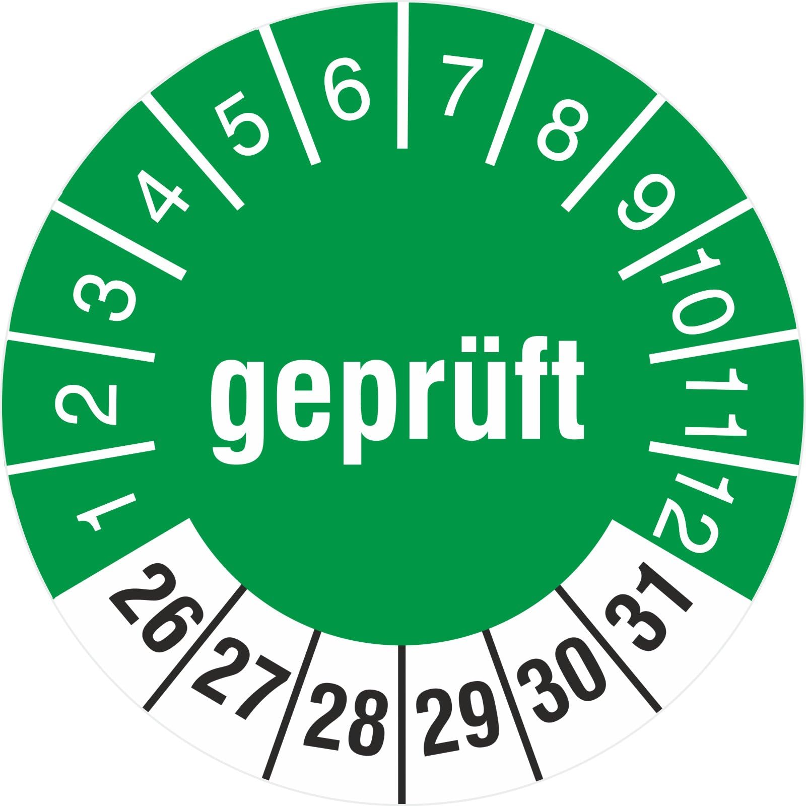 2500 Prüfetiketten GEPRÜFT Prüfplaketten 18 mm Prüfaufkleber 2026-31