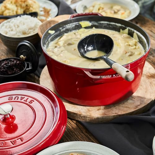 Image of STAUB Cast Iron Round Cocotte, Dutch Oven, 7-quart, serves 7-8, Made in France, Cherry