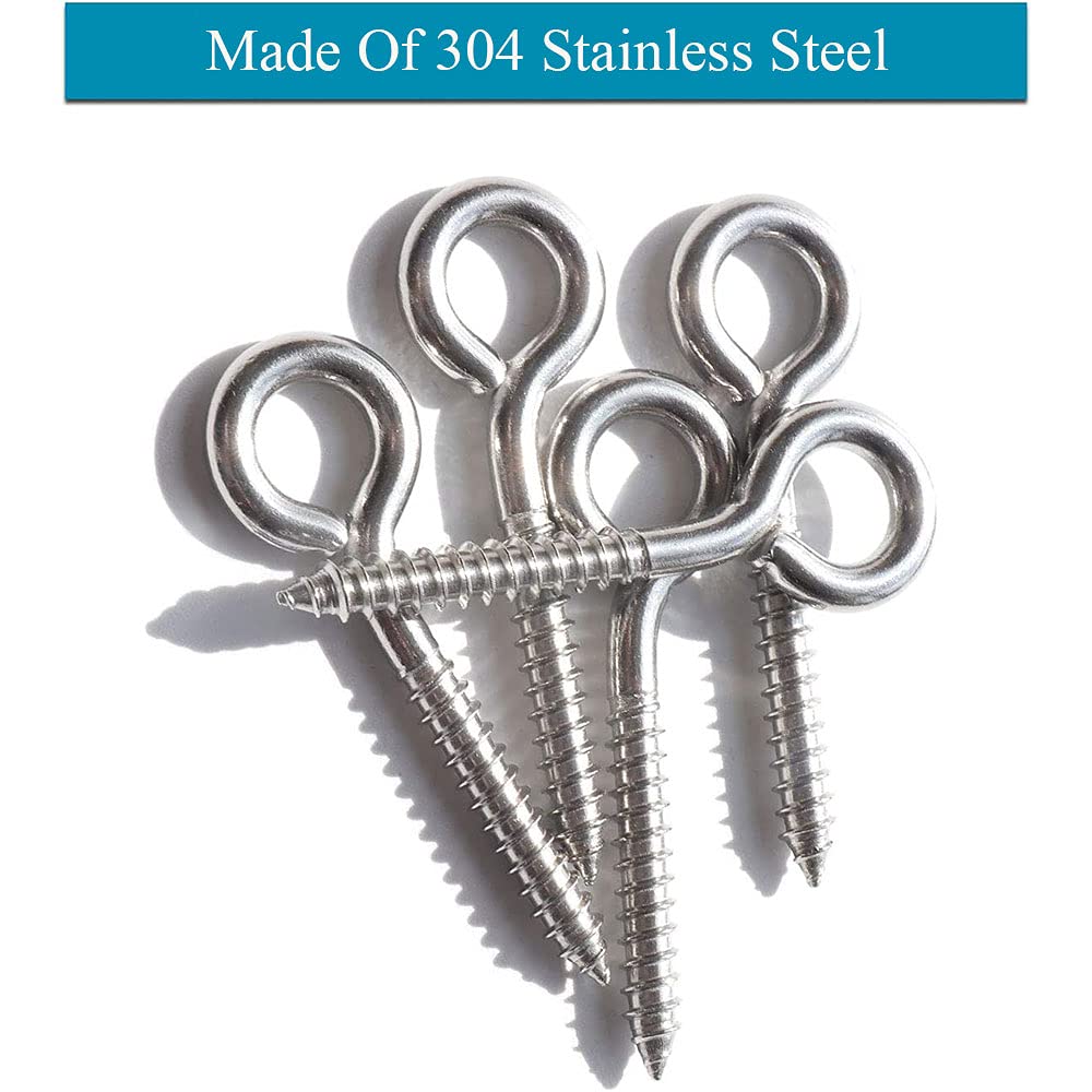 Occhi a vite, in acciaio inox, 7,5 cm, M6 x 80, ganci a vite resistenti per legare e fissare cavi, 60 pezzi