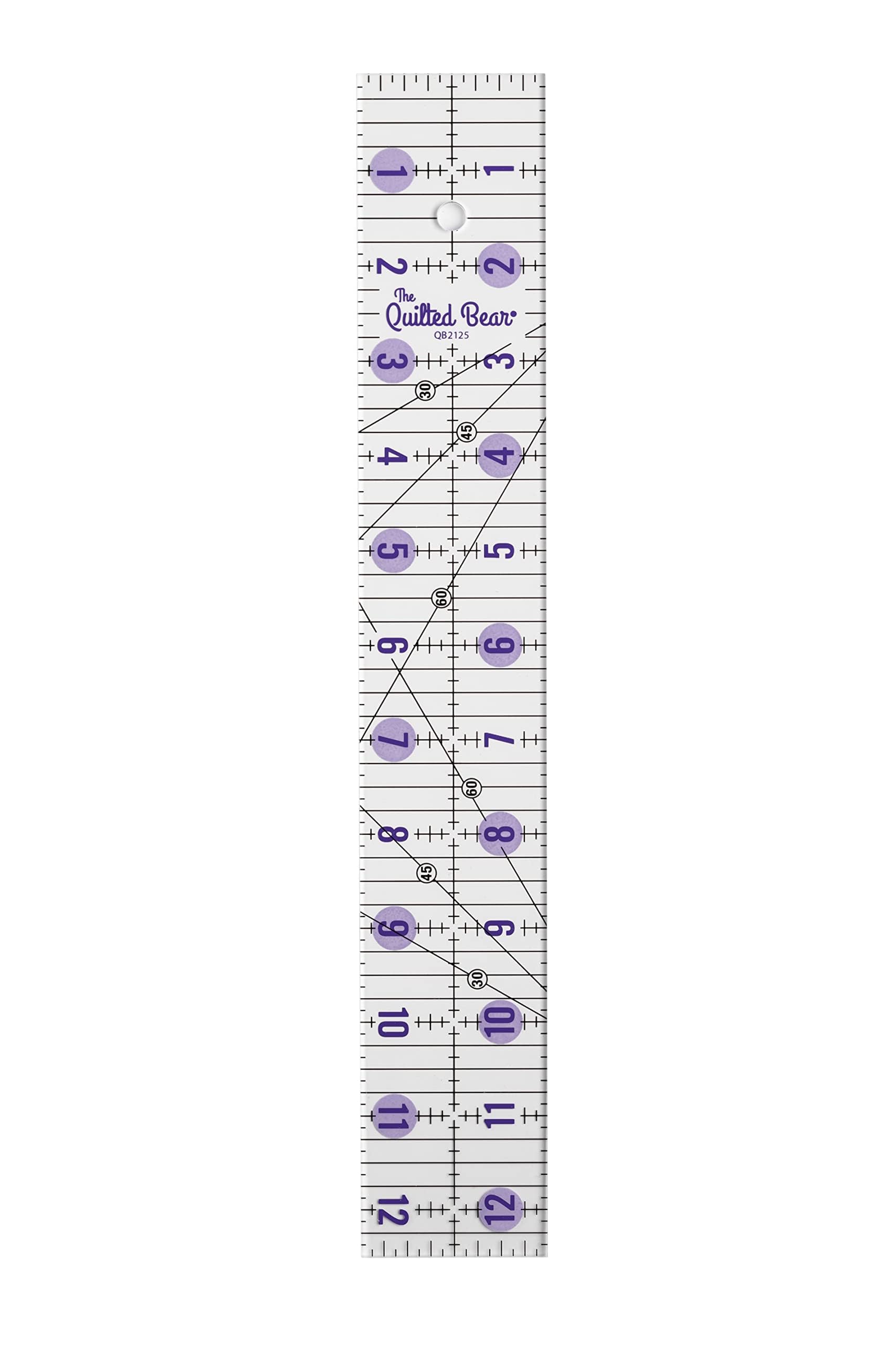 The Quilted Bear Transparent Quilting Rulers - Acrylic Non-Slip Quilting & Sewing Ruler With Precise Black Lines & 30, 45 & 60 Degree Angles - Essential Tool For Perfect Sewing Results (2" X 12.5")