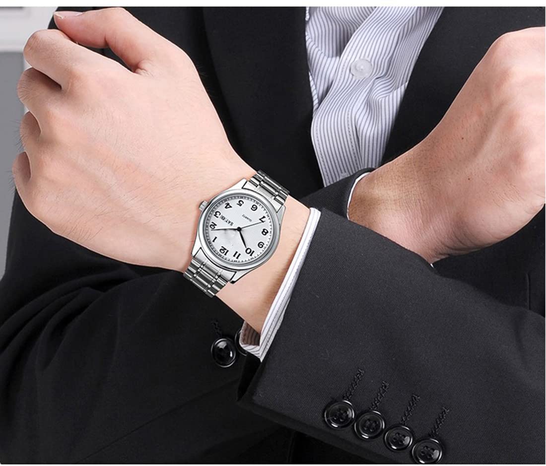 Reloj de pulsera para hombre y mujer, fácil de leer, de cuarzo, clásico, de acero inoxidable, resistente al agua, de negocios, de acero inoxidable, blanco (Men White), Movimiento de cuarzo