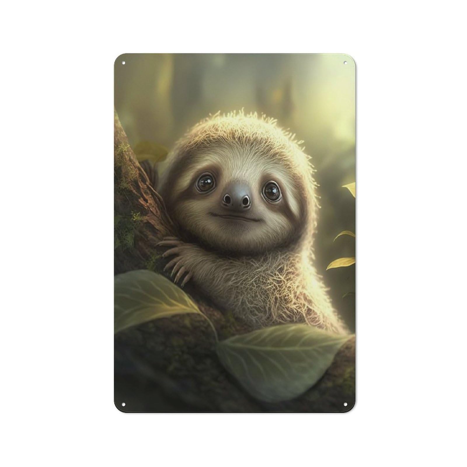 Cute Sloth Metal Wall Sign 30x20cm, Clean Industrial Loft Wall Plaque for Workspace, Cafe, Hallway Or Garage