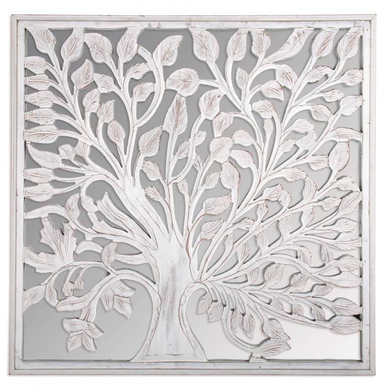 Miroir bois blanc Arbre de Vie pour agrandir et éclairer une entrée