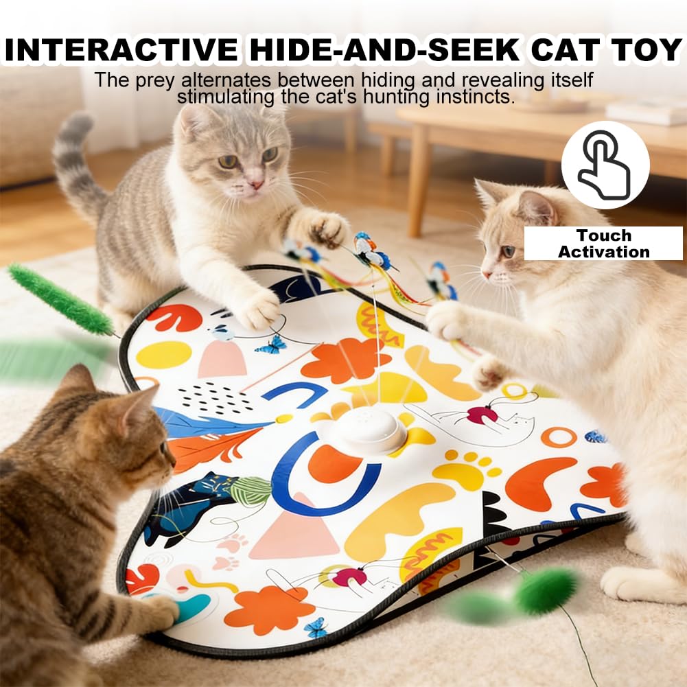 4 in 1 giocattolo interattivo per gatti automatico con sensore di movimento, 3 modalità di gioco, 3 suoni realistici e farfalla svolazzante, giocattolo intelligenza per gatti e gattini, ricarica USB-C