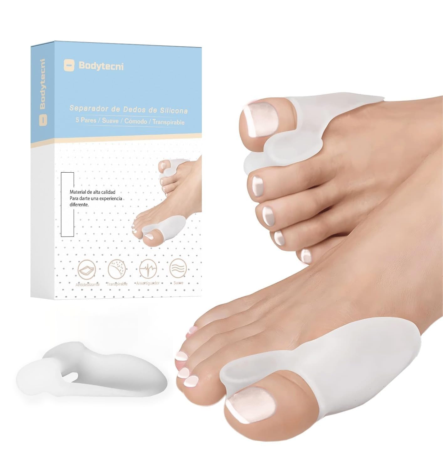 Bodytecni Corrector de Juanetes, Separador de Dedos del Pie de Silicona [10 Uds], Protector para Juanetes de Silicona 0% BPA, Corrector para Hallux Valgus, Alivio Dolor, Relaja y Estira el Dedo Gordo