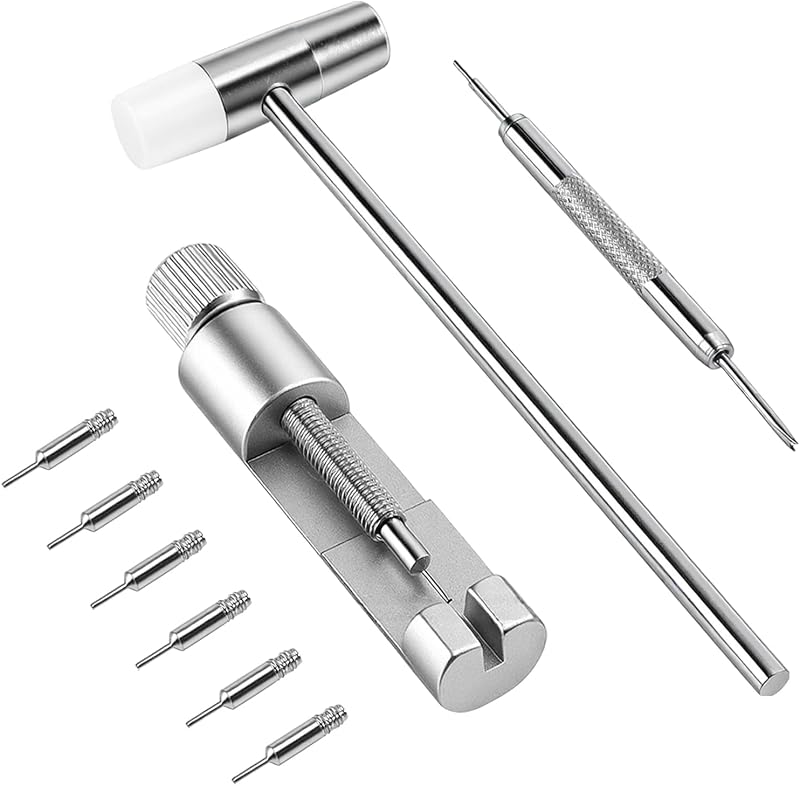 Xipum Watch Link Removal kit, Watch Band Adjuster and Pin Remover | Professional Strap Resizing Tool for Bracelet Adjustment & Replacemen with 6 Extra Pins and 1 Hammer