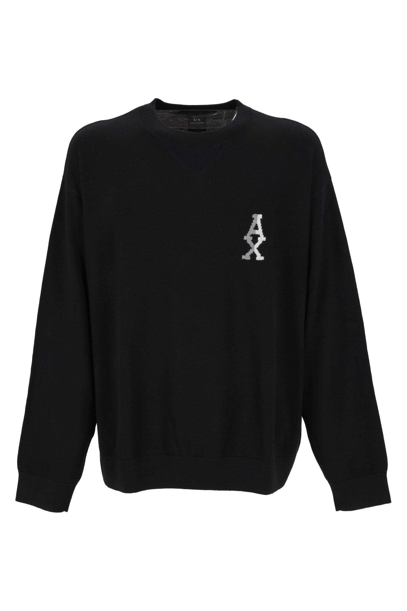 Armani Exchange Men's The Grid, Sustainable, Jacquard Logo Pullover Sweater, Black, M