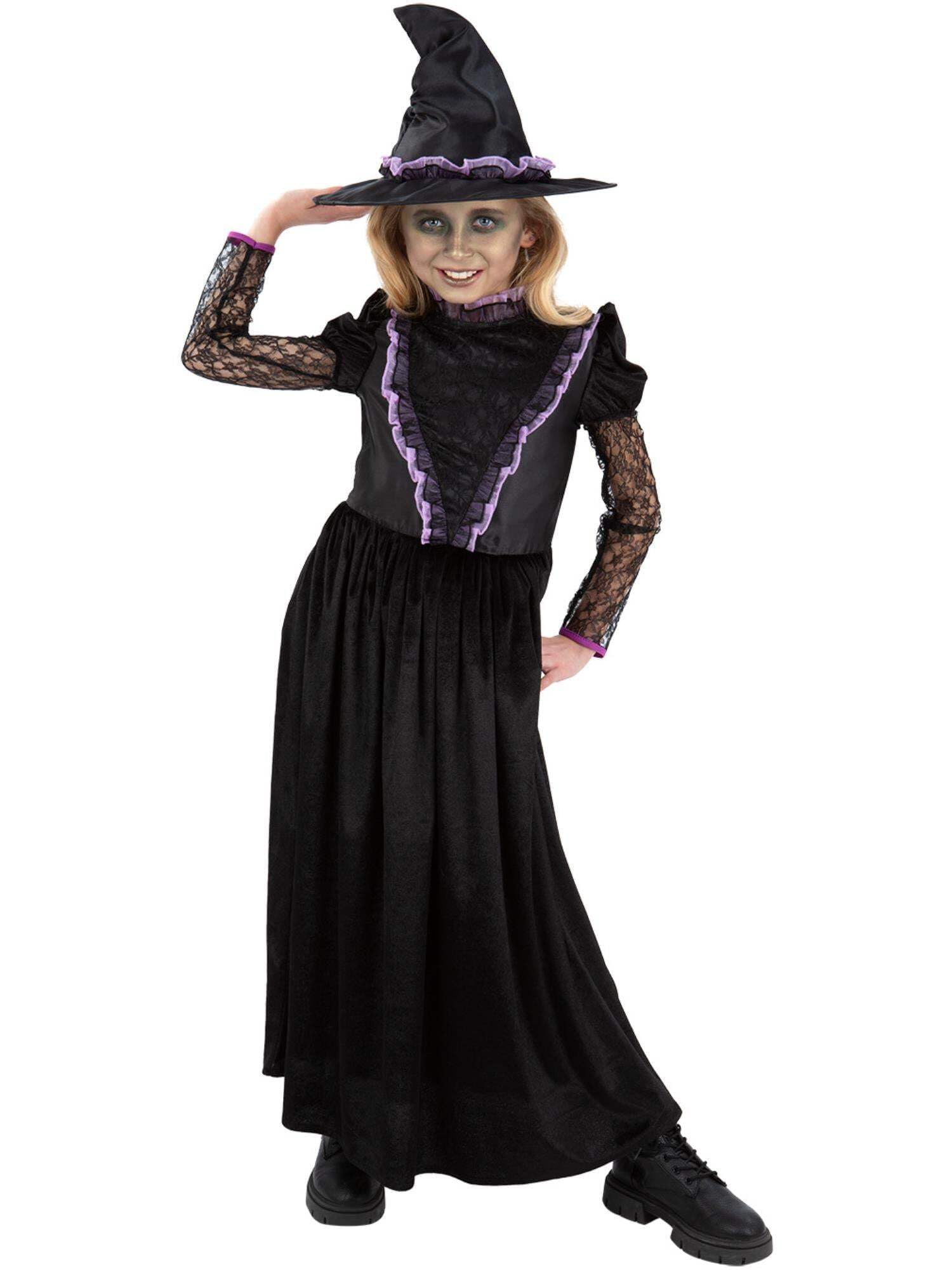Smiffys Girls Black Witch From The West Costume With Dress And Hat Kid’s Gothic Witch Fancy Dress Outfit