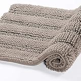 Bath Rugs Ultra Thick and Soft Texture Bath Mat Chenille Plush Striped Floor Mats Hand Tufted Bath Rug with Non-Slip Backing Door Mat for Kitchen/Entryway (Taupe - 20' x 32')