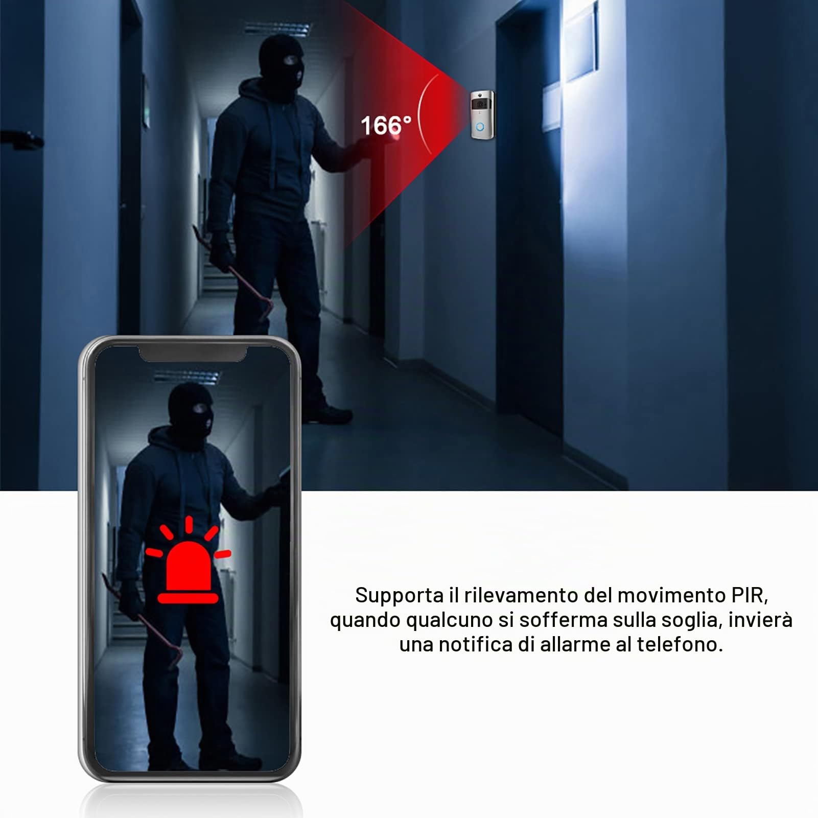 FILFEEL Campanello Videocitofono Smart WiFi, Campanello Wireless a Infrarossi di Accesso Citofono Telecamera Porta - Grandangolo 166°, Supporto Telecomando del Telefono e Connessione