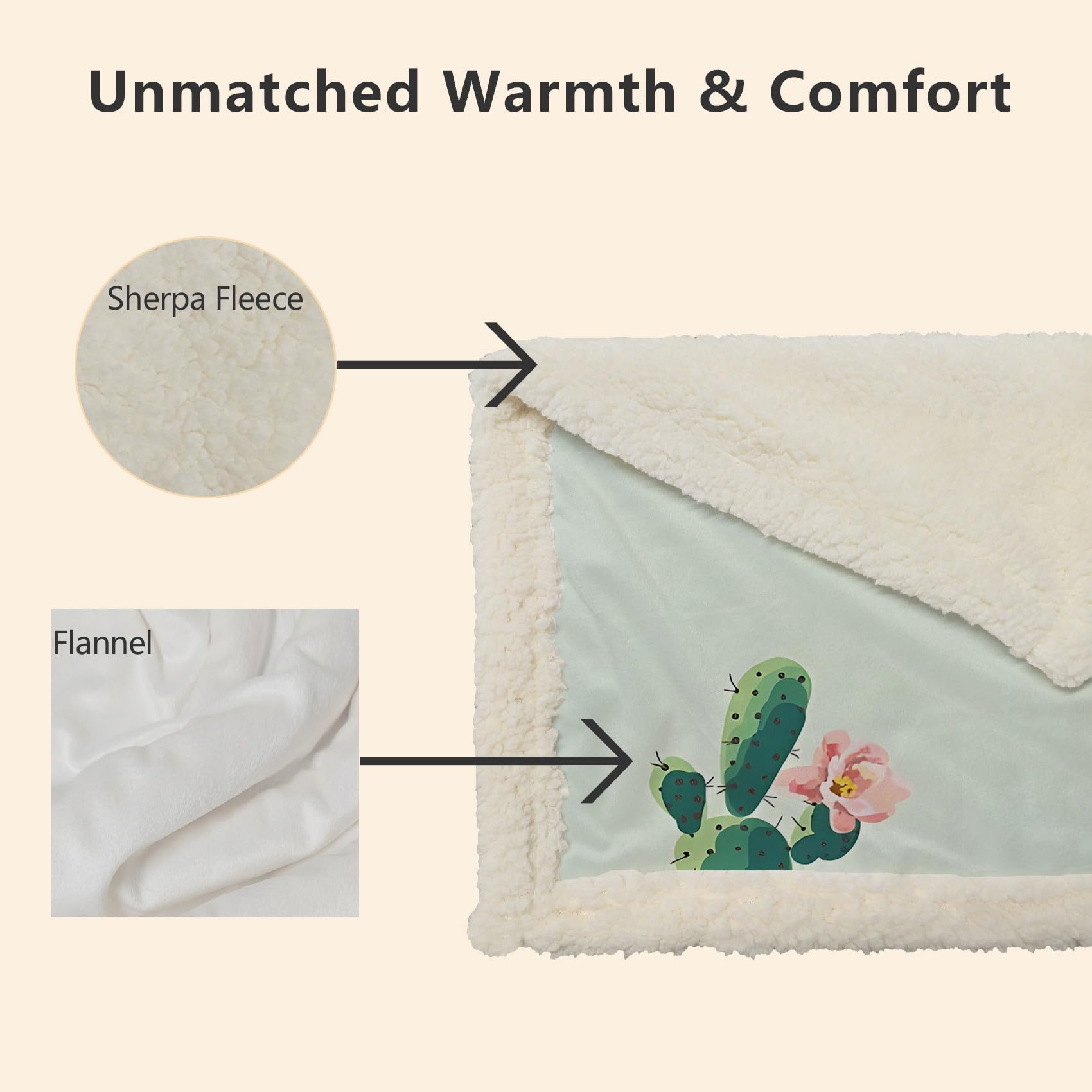 Kaktus Fleecedecke 150x220 cm – Ultraweich Kuscheldecke, Green Flauschige Decke für Bett, Sofa & Wohnzimmer, Weicher Überwurf zum Kuscheln