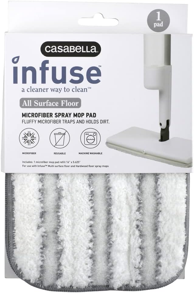 Almohadilla de repuesto para trapeador en aerosol de microfibra Infuse, reutilizable y lavable para usar con trapeador en aerosol Infuse, para todas las superficies duras