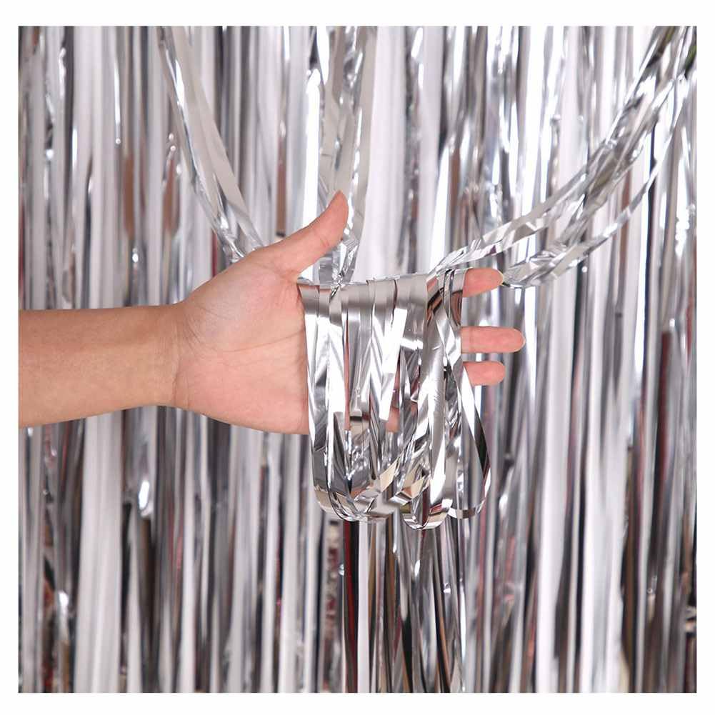 Lot de 5 rideaux à franges métalliques - Multicolore - Pour sapin de Noël, anniversaire, festival, fête - 1 x 4 m - Argenté
