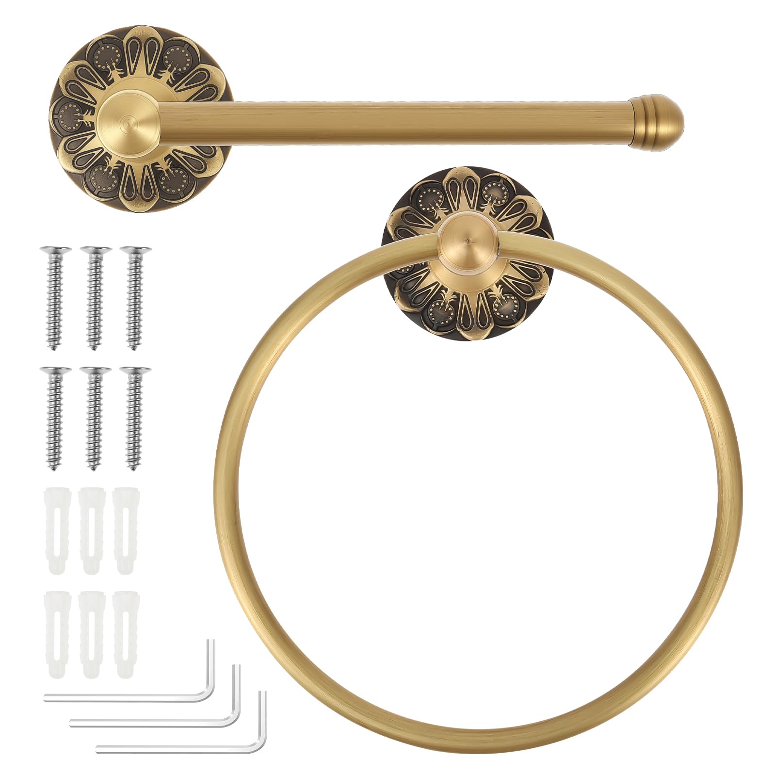 Zhjiutak Style 2 2 Pcs Antique Brass Toilet Paper Holder, Retro Brass Hand Towel Rack Ring Tissue Roll Paper Hanger Bathroom Hardware Wall Mounted Vintage Bathroom Accessories(Style 2)