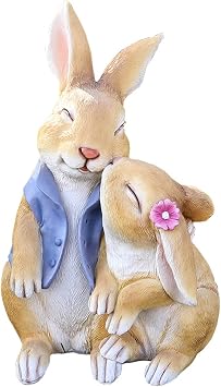 Garden Rabbit Statue,Funny Hugging Rabbits Figurine, Realistic Animal Artwork Sculpture for Patio,Yard,Lawn,Garden -Unique Housewarming Gift,Blue
