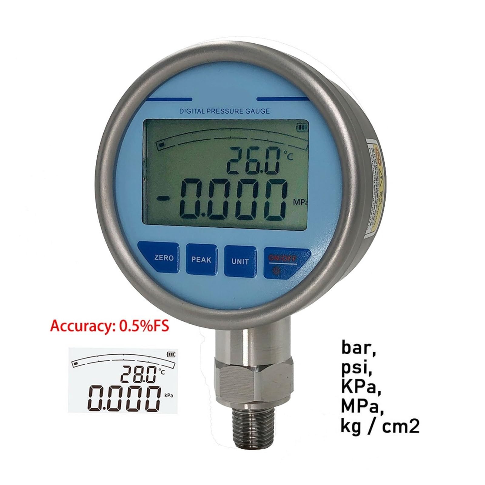 Hydraulik-Manometer-Testkit, 600 bar digitaler Luft-Öl-Druckpumpen-Druckanschluss(0-600 bar 0.5,2m Hydraulic hose)