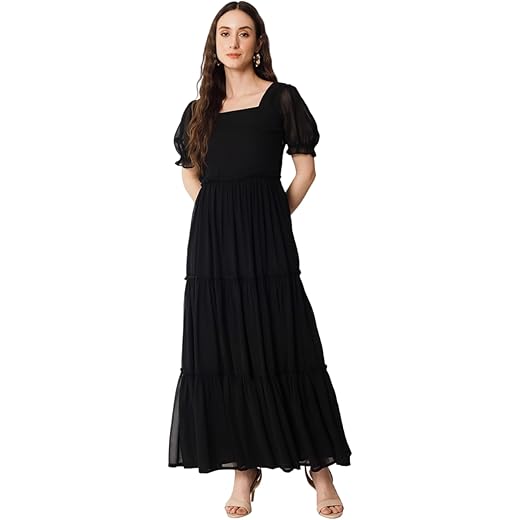Femvy Designer Georgette Solid Gown for Women 761