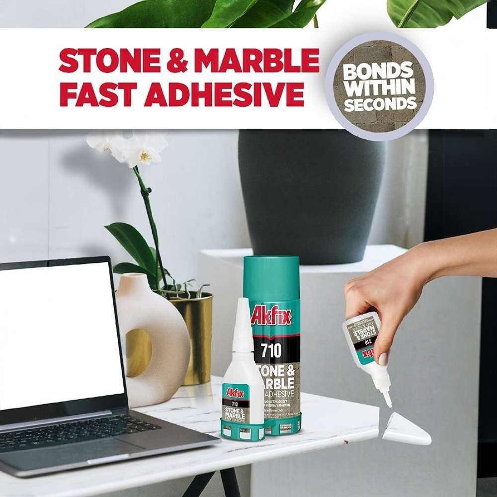Akfix 710 Stone and Marble Fast Adhesive (1.76 oz.) with Activator (6.70 fl. oz.) [Clear Super Glue Adhesive and Accelerator Spray] | 12 Pack
