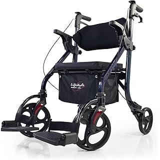 Lifestyle Mobility Aids Deluxe Translators - 2 in 1 Rollator Transport Chairs (Laser Blue)